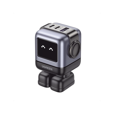 Cargador RobotGaN de 65W Serie UNO | 3 Puertos de Carga Rápida | 2 USB-C | 1 USB-A | PD 3.0 | QC 4.0 | Carga Inteligente | Tecnología GaN II | Zapato Magnético Extraíble | Carcasa Ignífuga | Pantal