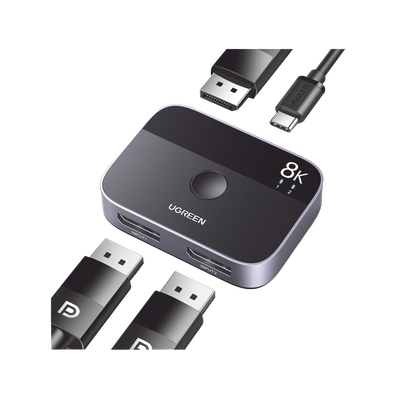 Conmutador DP 1.4 8K | Display Port Splitter 2 Entradas a 1 Salida | Bidireccional | 3D | HDR10+ | Dolby Atmos | 240Hz | 48Gbps | Compatible Free-Sync/G-Syng | Sincronización de Audio | Potentes Ch