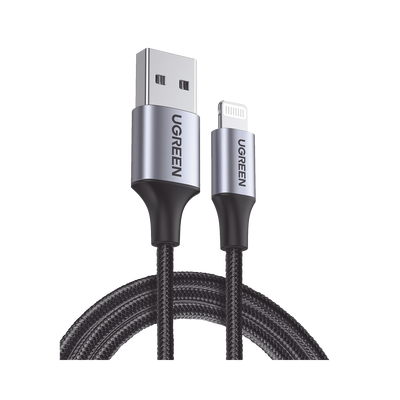 Cable USB-A a Lightning | 1 Metro (3.28 Pies) | Certificado MFi | Carga Rápida 5V/2.4 A | 480 Mbps | Conector C94 | Adecuado para iPhone, iPad y iPod | Protección Integrada | Caja de Aluminio | Nyl