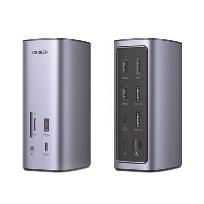 HUB USB-C (Docking Revodok Pro) 12 en 1 | 2 USB-A 3.0 | 1 USB-C PD Carga 100W | 1 USB-A 3.1 | 1 USB-C 3.1 | HDMI 4K | HDMI 8K Ultra HD | Display Port 4K | RJ45 (Gigabit) | Lector Tarjeta SD + Micro