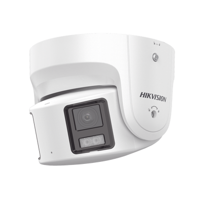 Cámara Turret IP Panorámica / 8 Megapixel / Dual Lente 4 mm 180° / Color 24/7 / WDR 130 dB / Luz Blanca 30 m (98.4 ft) / IP67 / PoE / Audio Bidireccional / AcuSense