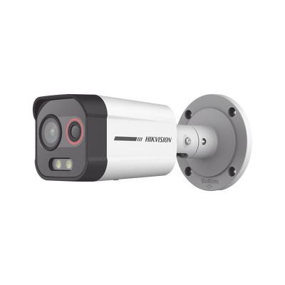 Cámara Bala IP Térmica y Óptica Biespectral / Análisis de Video (VCA) para Protección Perimetral / Clasifica Vehículo y Humano / Térmica 96 x 72 / Óptica 4 MP ColorVu / IP67 / micro SD de 256 GB/ P