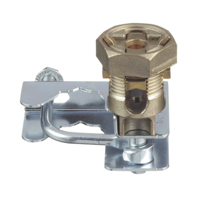 Abrazadera para Tierra Física en Base de Piso Falso, para Cables de 6 a 1/0 AWG. Para Pedestales Cuadrados de 7/8\" y Circulares de 1\" a 1 1/8\"