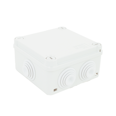 Caja Estanca de PVC Para Derivación y Conexión, 6 Entradas, Tapa con Tornillo de 1/4\" de Vuelta, 100x100x50 mm (Área Interna), Uso Exterior IP55, Material que no Propaga el Fuego y Libre de Háloge