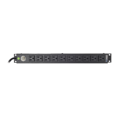 Multicontacto Horizontal (PDU) de 10 Contactos (NEMA 5-15R) Rack 19\" 1UR. Voltaje Entrada/Salida: 120Vca/15A
