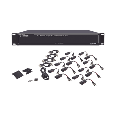 Kit de TRANSCEPTOR ACTIVO DE 16 Canales / VIDEO+PODER en un solo Cable UTP / 150m en 4K, 200m en 5 MP/ Envía 36 Vcc y recibe 12 Vcc / TODO INCLUIDO PARA RACK / Compatible con cámaras HD-TVI/CVI/AHD