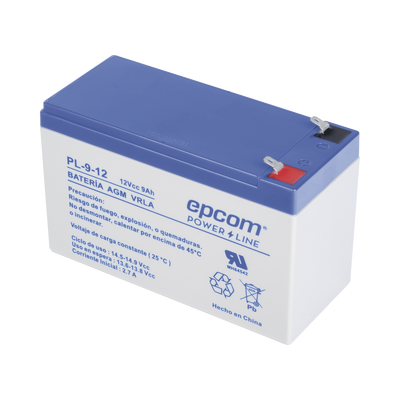 Batería 12 Vcc / 9 Ah / UL / Tecnología AGM-VRLA / Para uso en equipo electrónico Alarmas de intrusión / Incendio/ Control de acceso / Video Vigilancia / Terminales F1 / Cargador recomendado CHR-80
