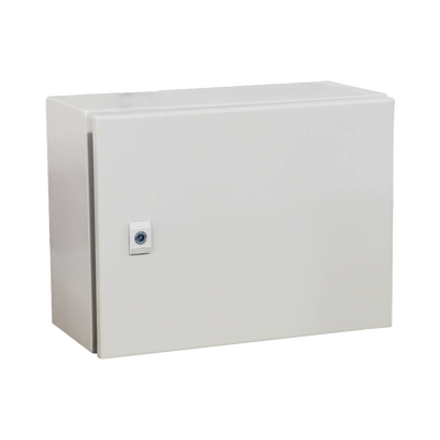 Gabinete de Acero IP66 Uso en Intemperie (400 x 300 x 300 mm) con Placa Trasera Interior Metálica y Compuerta Inferior Atornillable (Incluye Chapa y Llave T). Ideal para Centros de Carga y Tableros