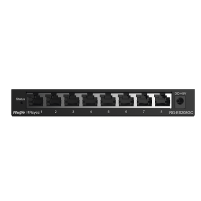 Switch Administrable Gigabit / 8 Puertos 10/100/1000BASE-T / Capa 2 / Switching 16 Gbps / Forwarding 11.9 Mpps / Gestión Cloud Ruijie Gratuita / Modo CCTV con Transmisión 250 m (820 ft) / Prevenció