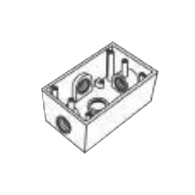 Caja Condulet FS de 1\" (25.4 mm) con cuatro bocas a prueba de intemperie.