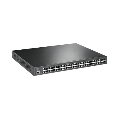 Switch L2+ Omada PoE+ / 48 Puertos PoE+ 10/100/1000 Mbps / 4 Puertos SFP 1G / 2 Puertos Consola (RJ45 y microUSB) / Administración Centralizada Omada o Stand-Alone / Multicast IGMP / Calidad de Ser
