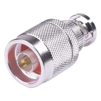 Adaptador en Línea, de Conector N Macho a BNC Macho, Plata/ Oro/ Teflón.