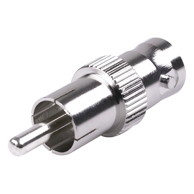 Adaptador de BNC Hembra a RCA Macho en 50 Ohm para Fono, uso en Aplicaciones de Audio-Video, Níquel/ Plata/ Delrin.