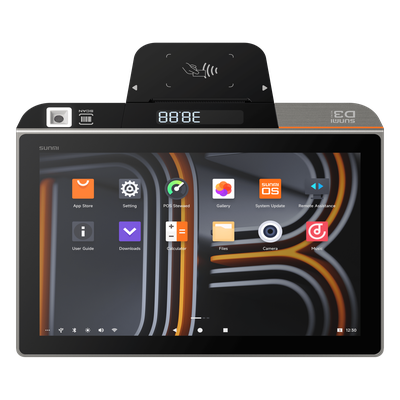 Terminal de Escritorio Inteligente SUNMI D3 MINI / Procesador Qualcomm Hexa-Core 2.4 GHz / 3 GB RAM + 32 GB ROM / Pantalla Principal 10.1\" IPS / Impresora Térmica Integrada 58 mm / Android 13 / Bl