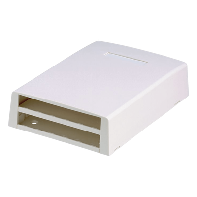 Caja de Montaje en Superficie, con Accesorio para Resguardo de Fibra Óptica, para 12 Módulos Mini-Com, Color Blanco