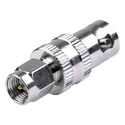 Adaptador en Línea de Conector SMA Macho a BNC Hembra, Níquel/ Oro/ Teflón.