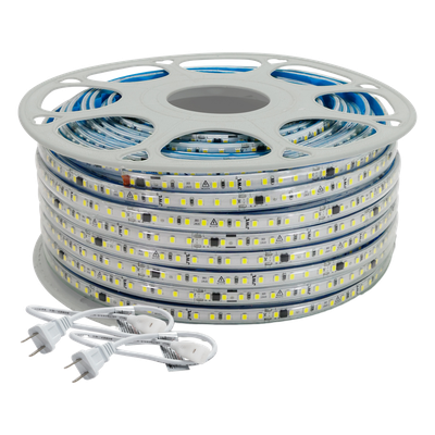Manguera LED Luminosa Blanca de Resina Transparente y Flexible / Para uso Interior o Exterior / Carrete de 50 m/ 110V CA 4.2 A/ 500 W Potencia / T.C.C. 6500 K.