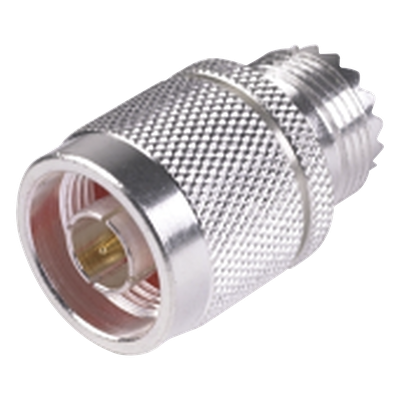 Adaptador en Línea, de Conector N Macho a UHF Hembra (SO-239), Plata/ Oro/ Teflón.