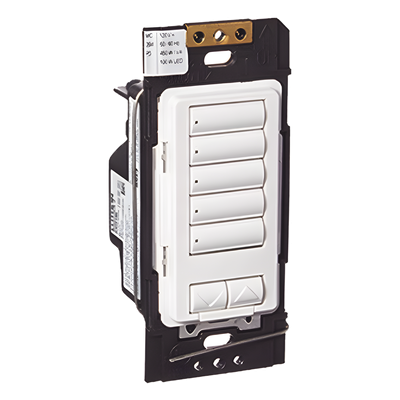 Botonera híbrida de 5 botones con atenuador de 450 W integrado, inalámbrica RF, sistema RadioRA 2