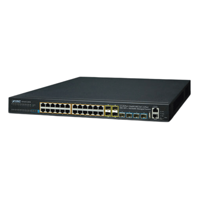 Switch Administrable Stacking Capa 3, 24 Puertos PoE 802.3af/at 10/100/1000T, Hasta 370 W, 4 Puertos 10G SFP+