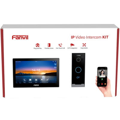 Kit Videoportero IP / Estación Interior i504W + Frente de Calle i60 / Pantalla Táctil 7\" HD / Videollamadas H.264/H.265 / Wi-Fi Dual Band / PoE / App Fanvil Link / ONVIF / 10,000 Tarjetas RFID