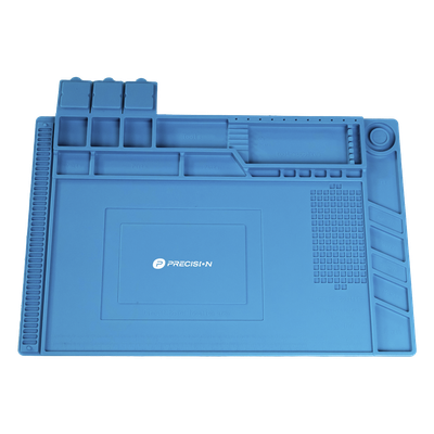 Tapete de silicona de 45 x 30 cm, resistente al calor con áreas magnéticas y de almacenamiento de componentes, ideal para la reparación de equipos y tarjetas electrónicas.