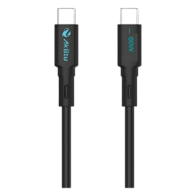 Cable USB-C a USB-C / 1 Metro / Carga Rápida 60W / Transferencia 480 Mbps / Magnético de Silicona Líquida / Auto-enrollable / Anti-enredos / Negro