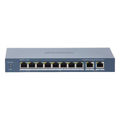 Switch PoE+ / No Administrable / 7 Puertos 10/100 Mbps 802.3 af/at (30 W) / 1 Puerto 10/100 Mbps Hi-PoE (90 W) / 2 Puertos 1000 Mbps Uplink / Modo Extendido hasta 300 Metros / 110 Watts