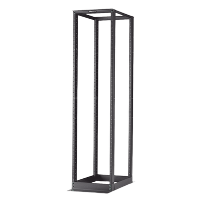 Rack de Cuatro Postes Estándar de 19\", Rieles Numerados y Roscados #12-24, Profundidad Máxima de 23 in, 45 Unidades de Rack, Color Negro
