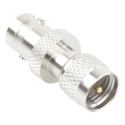 Adaptador en Línea, de Conector Mini UHF Macho a BNC Hembra, Níquel/ Oro/ Teflón.