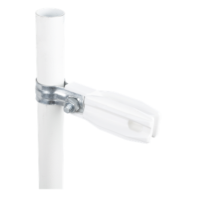 Aislador de Paso o Esquina Blanco con Abrazadera / 1 Pulgada (25 mm) / Resina Virgen 100% / Anti-Arqueo / Acero Galvanizado / Poste Cerco Eléctrico