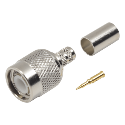 Conector TNC Macho de Anillo Plegable para Cables RG-58/U, RG-142/U, LMR-195, Níquel/ Oro/ Teflón.
