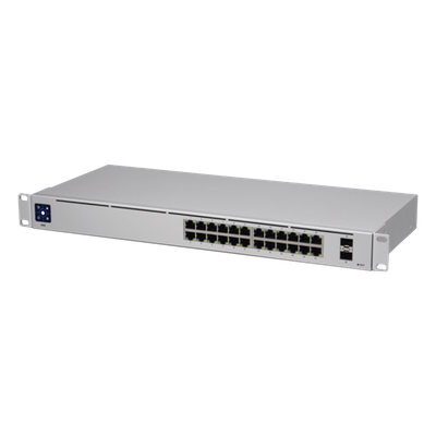 UniFi Switch USW-24, Capa 2 de 24 puertos 10/100/1000 Mbps + 2 puertos 1G SFP, pantalla informativa