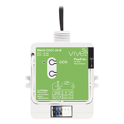 Módulo PowPak con salida de contacto seco para el sistema Vive, alimentación 24 Vca/Vcd, contactos NO y NC para integrar sensores y controles Pico con sistemas HVAC y BMS
