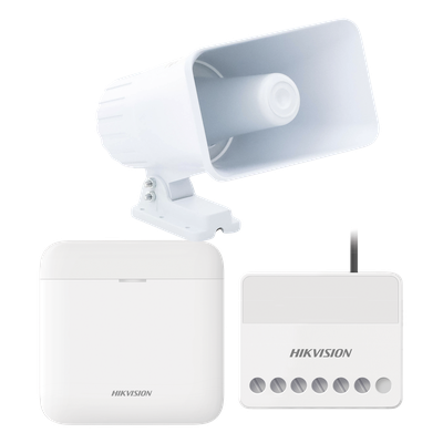 (AXPRO) KIT de alarma AX PRO con sirena cableada 30W / Incluye: 1 Hub con Batería de respaldo / 1 Sirena Cableada de 30 Watts IP65 / 1 Relevador Inalámbrico 0 a 36 VCC / Compatible con Hik-Connect