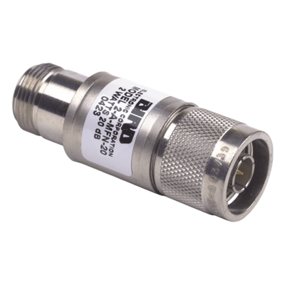 Atenuador en Línea de 20 dB, 2 W. Máximo, CD-4 GHz, Conectores N Macho-Hembra.