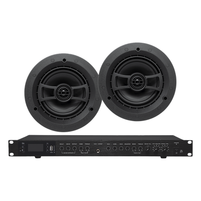Amplificador de Audio con 2 Bocinas SP6 | 2 x 60W | Baja Impedancia 4 - 8Ω | Reproductor Bluetooth, USB, SD | Efectos Integrados Delay, Echo, Repeat