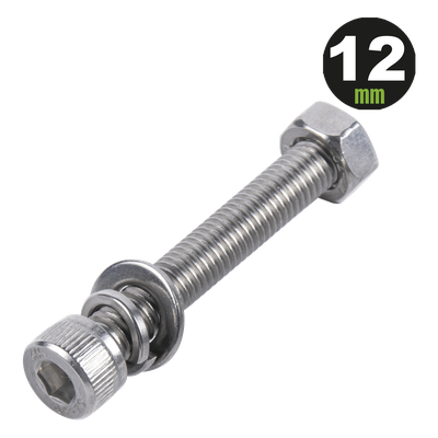 1 Tornillo Allen Milimétrico de Acero Inoxidable M8-1.25 x 12/ Con 1 Tuerca, 1 Arandela de Presión y 1 Plana / Para Montajes de Módulos Foto Voltaicos .