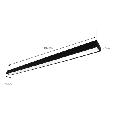 Panel LED Suspendido 22 W / 127 Vca~60Hz / Flujo luminoso 1 980 lm / Medidas 1182 x 70 x 45 mm / TCC 6 500 K / Ángulo de Luz de 140°.
