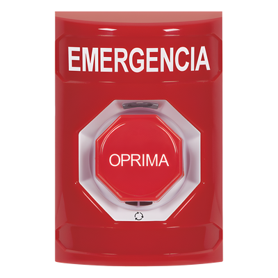 Botón de Emergencia, Texto en Español, Color Rojo, Acción Mantenida, Girar para Restablecer y LED Multicolor