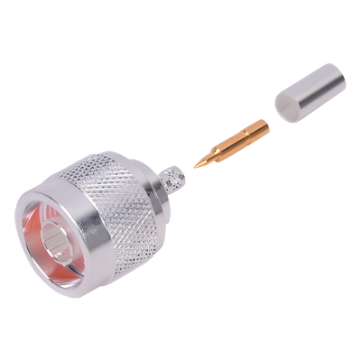Conector Coaxial N Macho de Anillo Plegable para Cable RG-142/U, Plata/ Oro/ Teflón.