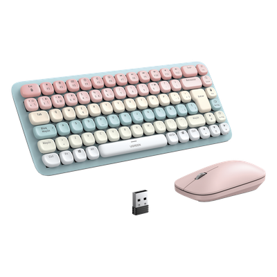 Paquete de Teclado y Mouse | 85 teclas en Español | Bluetooth y 2.4GHz | Mouse Ambidiestro | Sensor de DPI ajustable | Efectos de Iluminación del Teclado | Amplia compatibilidad | Color Rosa.