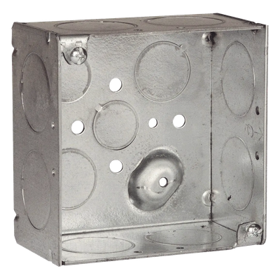 Caja Cuadrada Galvanizada de 4\" x 4\"/ Profundidad de 2 1/8\" /8 Entradas 1\", 3 Entradas 1/2\" y 2 Entradas 3/4\"/ Soldada.