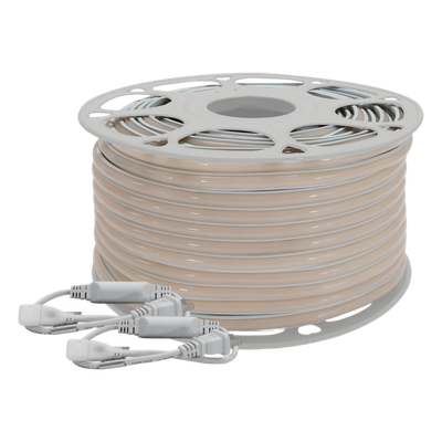 Manguera LED Luminosa Blanca de Resina Transparente y Flexible / Para uso Interior o Exterior / Carrete de 50 m/ 110V CA 4.2 A/ 500 W Potencia / T.C.C. 6500 K.