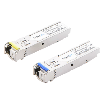 Transceptores Ópticos Bidireccionales SFP (Mini-Gbic) / Monomodo 1310 & 1550 nm / 1.25 Gbps / 1000BASE-BX / Conector LC/UPC Simplex / DDM / Hasta 3 km / 2 Piezas