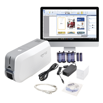 Kit de Impresora tarjetas de PVC / Puede Crecer a Laminador/ Una Cara / Incluye: 2 x Ribbon a Color, 100 Tarjetas PVC, Kit de Limpieza, Software