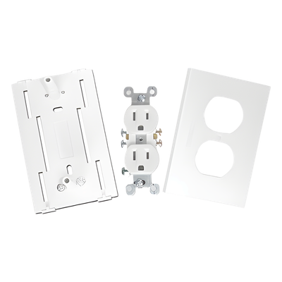 Contacto eléctrico doble, soporte y tapa color blanco de PVC auto extinguible, para canaleta TEK100 (5591-10200)