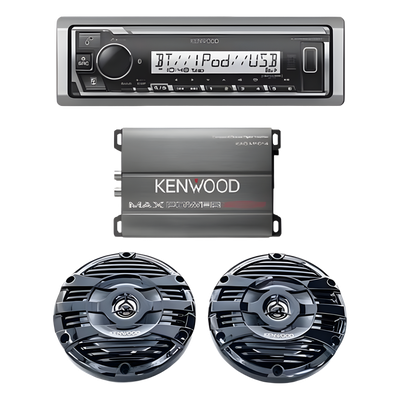 Kit de estéreo con Bluetooth KMR-M332BT | Amplificador KAC-M1814 | más Par de bocinas KFC-1653MRB