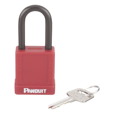 Candado de Bloqueo LOTO de Seguridad Dieléctrico, Con Llave Única, Diámetro de 6.5 mm, Color Rojo