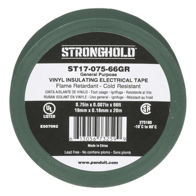 Cinta Eléctrica STRONGHOLD para Aislar, de PVC, Uso General Reparación y Mantenimiento, Grosor de 0.18mm (7 mil), Ancho de 19mm, y 20.12m de Largo, Color Verde
